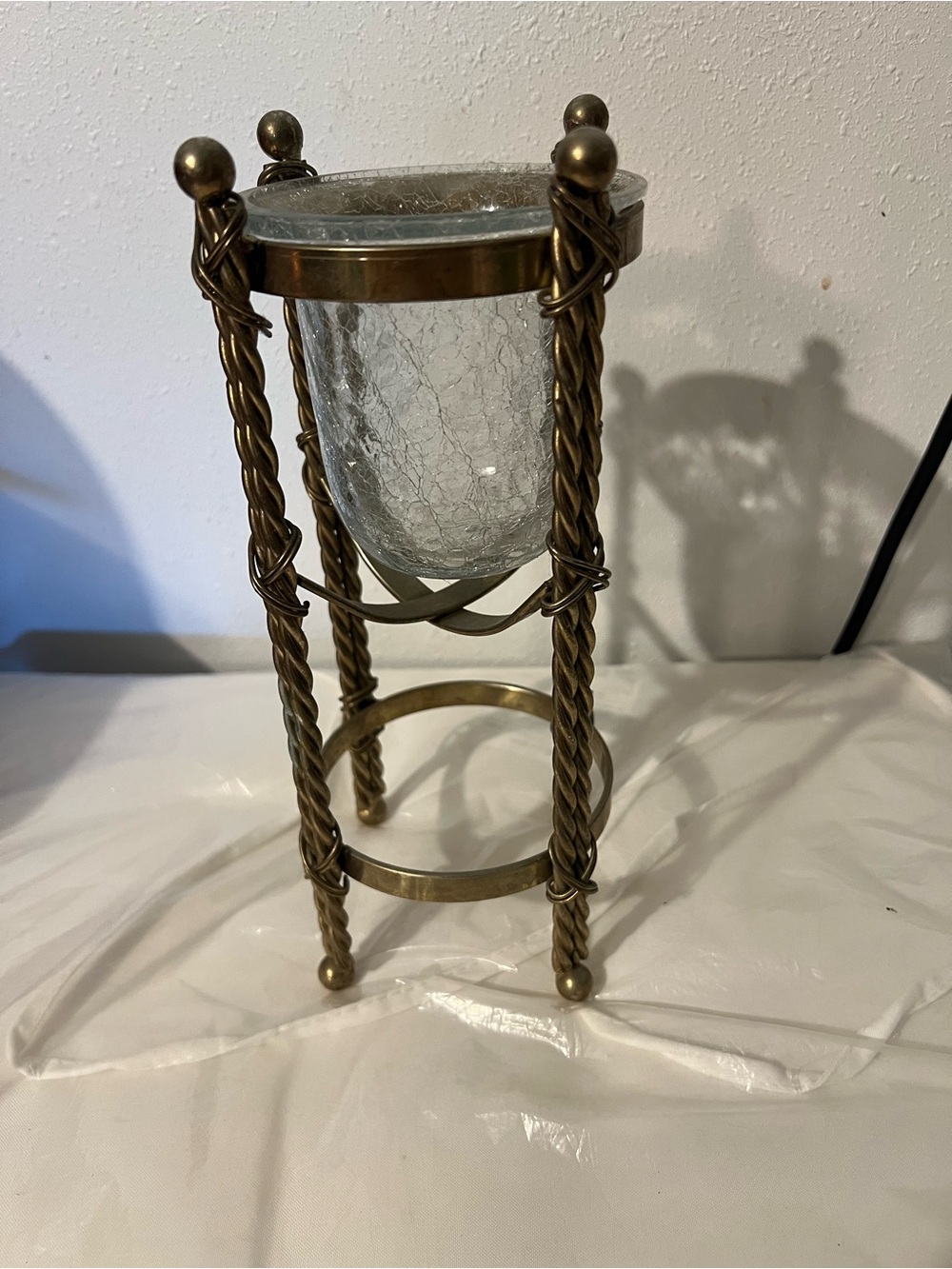 Vintage-Style Brass Finish Glass Votive Holder - Brown/Gold